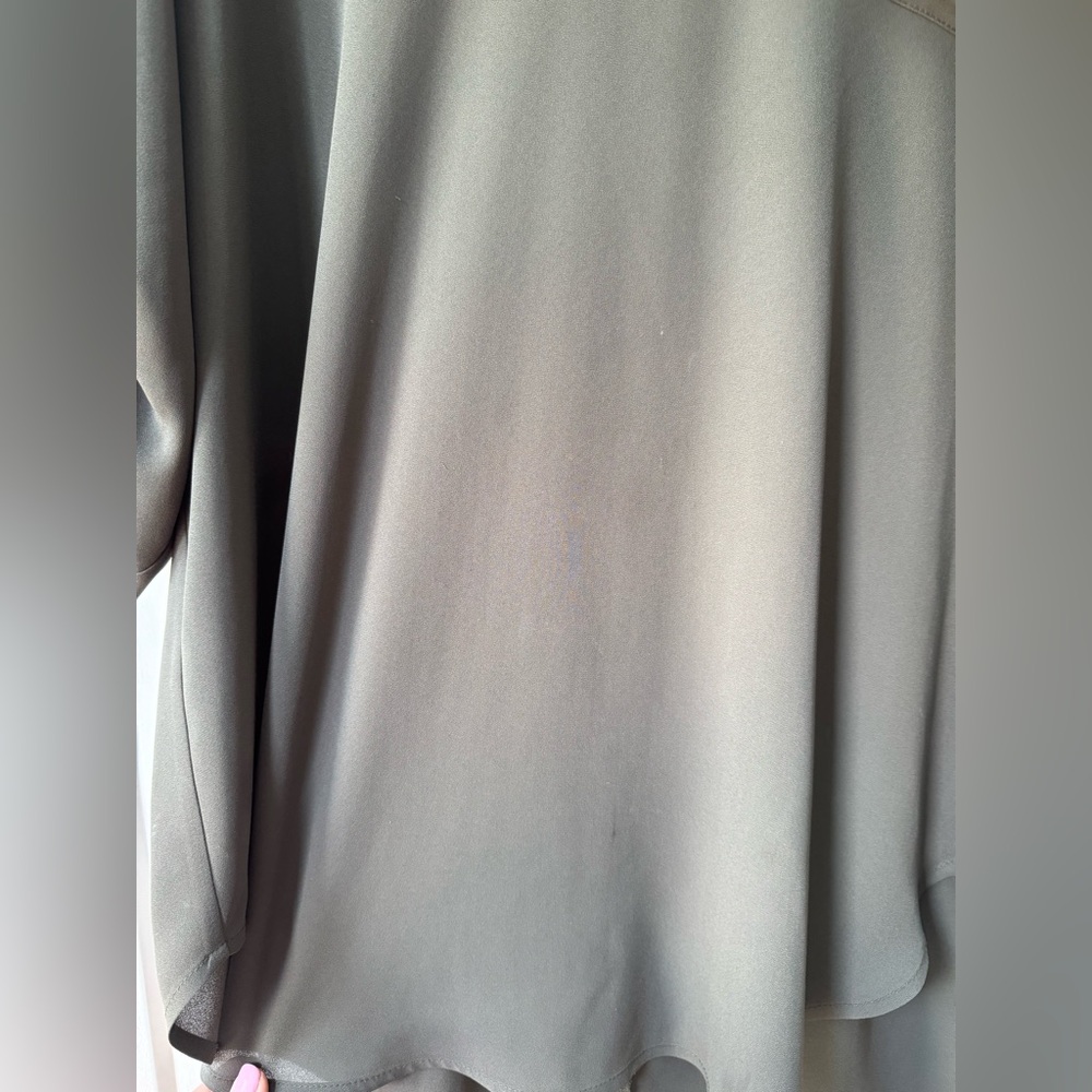 Lush Olive V-Neck Blouse with Roll-Up Sleeves, XL - Picture 3 of 5